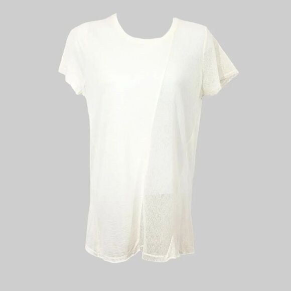 Vintage Y2K Zara Tissue Jersey Knit Crewneck with Sheer Mesh in Ivory Size S - Picture 1 of 9